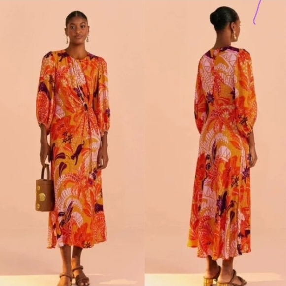 Farm Rio Jungle Panther Cutout Balloon Sleeve Dress - Picture 3 of 9